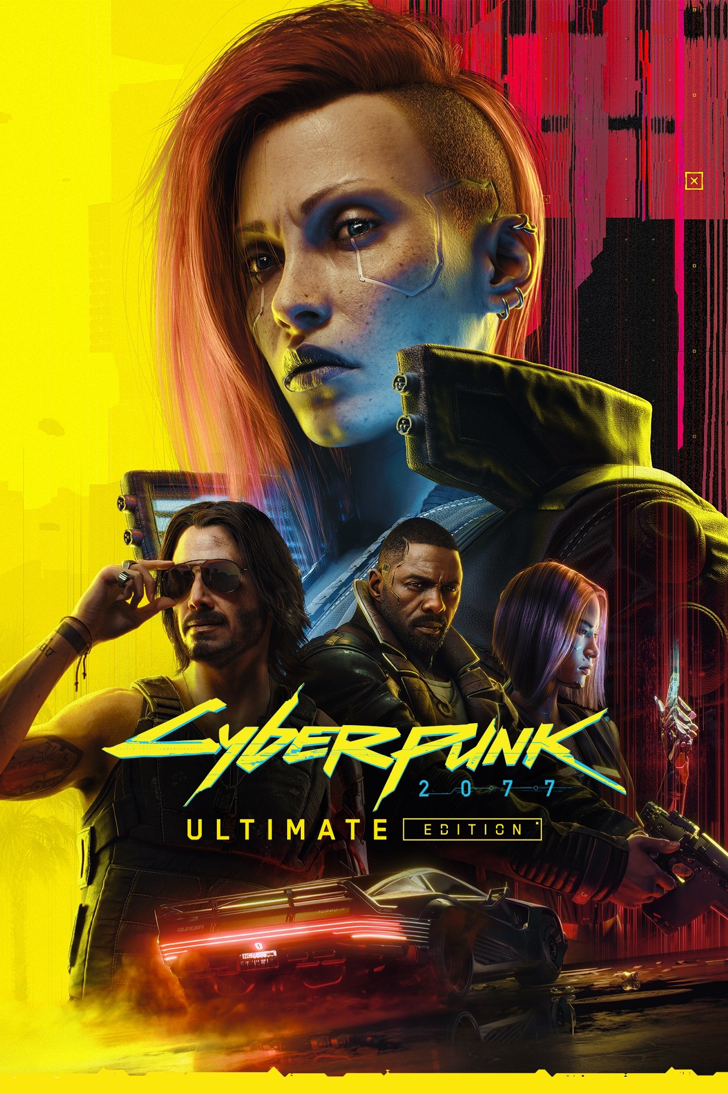 Logo de Cyberpunk 2077 sobre fondo de Night City