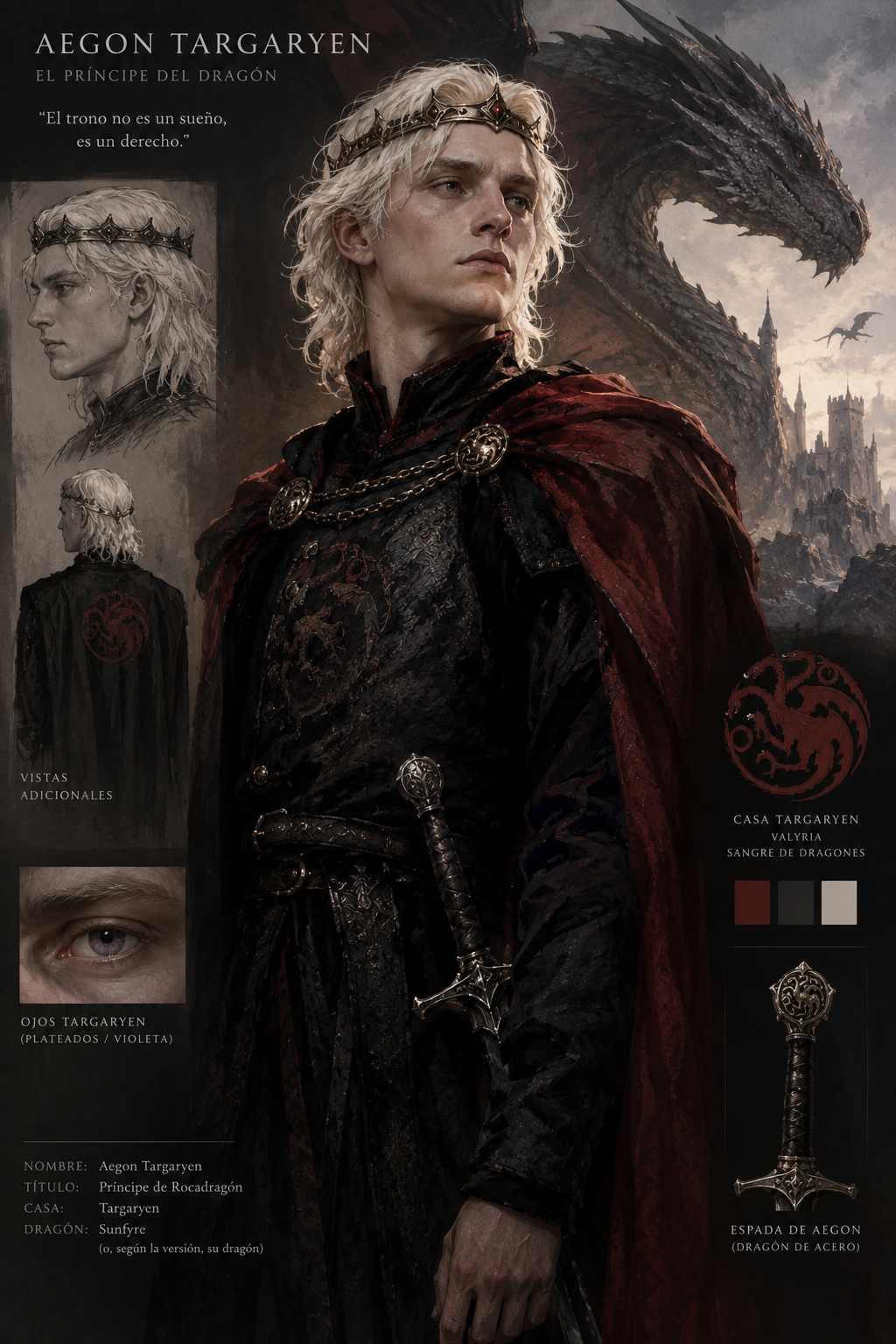 Ilustración conceptual de Aegon Targaryen montando a su dragón Balerion durante la conquista de Westeros